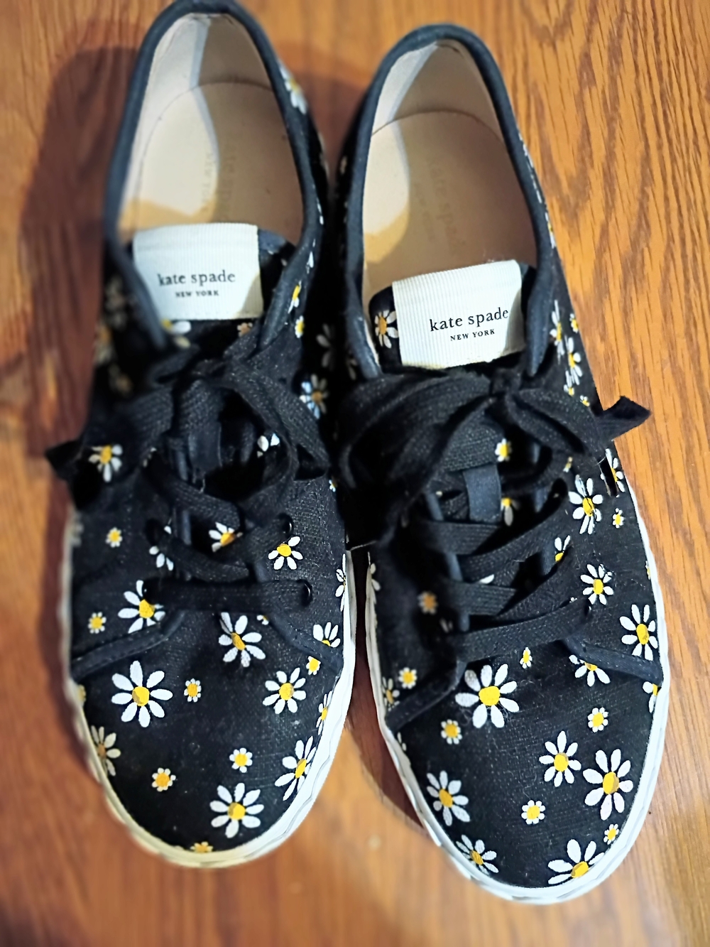 kate spade Black Canvas Sneakers with White & Yellow Daisy Print